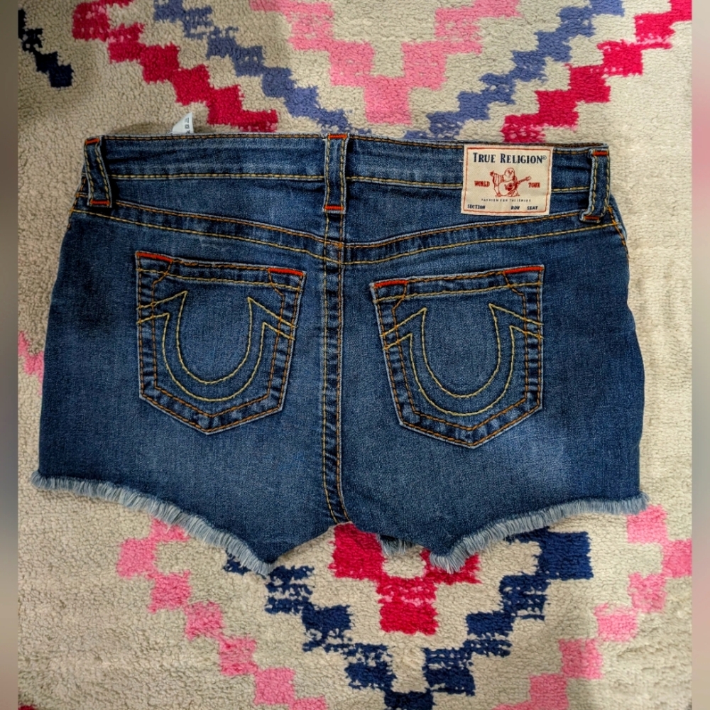 True Religion Keira Mid Rise Shorts - Blue - Women's Size 32 (Fits Like 31)